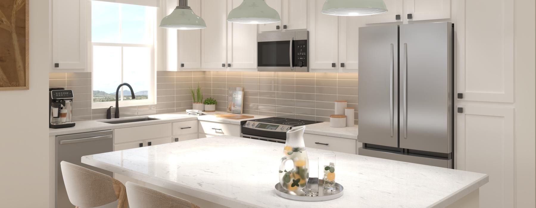 a kitchen with a table and chairs