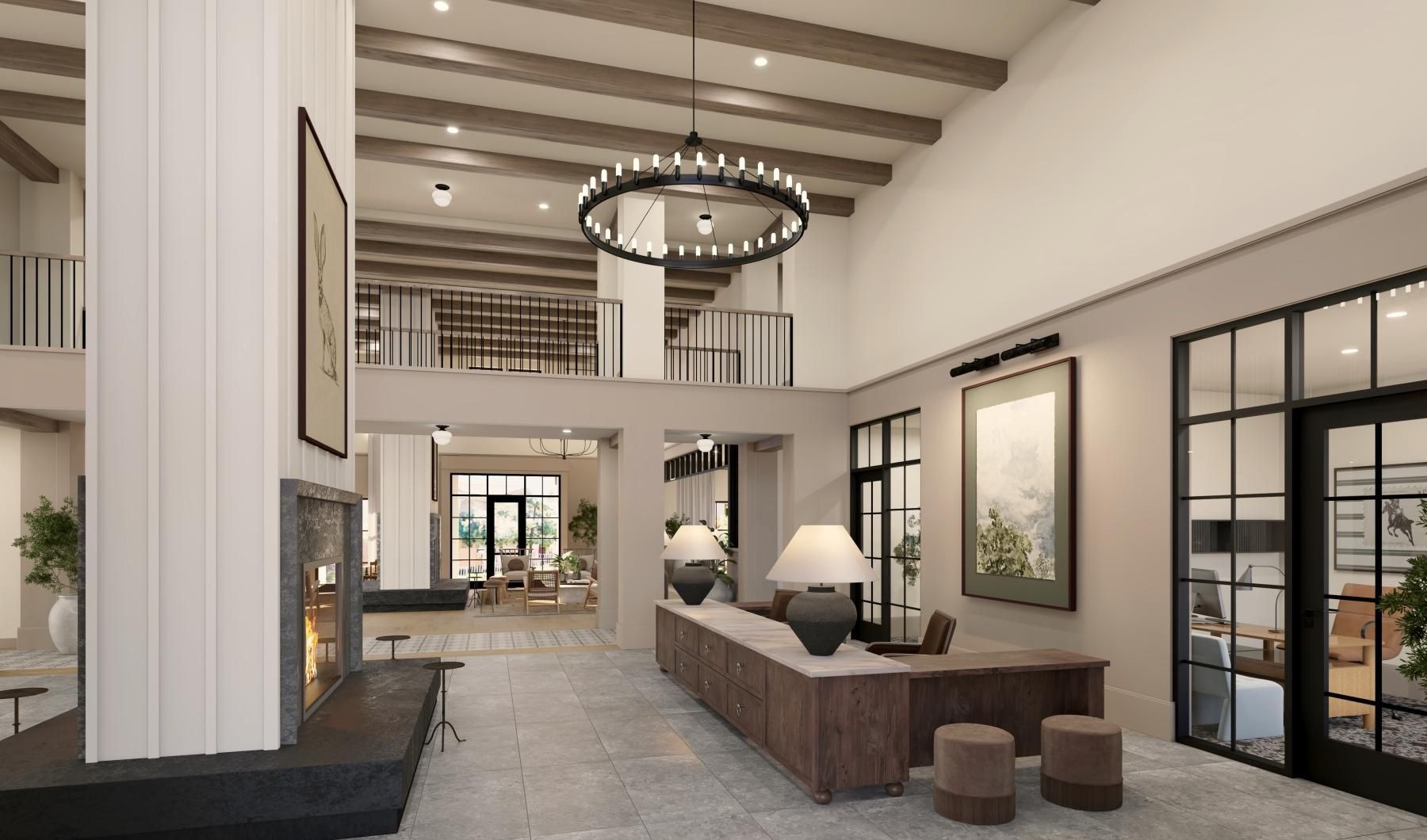 The essence of exceptional living a room with a desk and a lamp