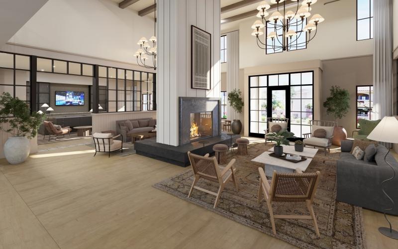 a living room with a fireplace