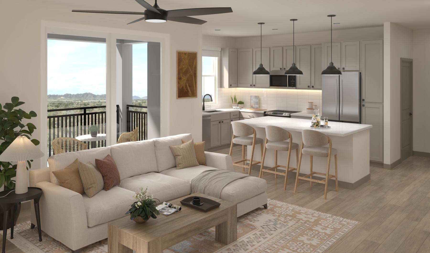 a living room with a white couch